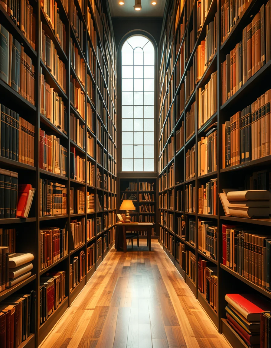 A quiet and well-organized aisle in a grand university library, lined with tall wooden bookshelves filled with countless books of various sizes and colors. The aisle is illuminated by soft, warm lighting from overhead lamps, casting a gentle glow on the polished wooden floor. A cozy reading nook with a wooden chair and a small desk is tucked into a corner, with an open book resting on the surface. The background features large arched windows letting in natural daylight, adding a serene and scholarly atmosphere. The perspective of the image leads down the aisle, creating depth, with book titles slightly visible on the spines. The ambiance is peaceful, evoking a sense of knowledge and intellectual curiosity.
<lora:SDXLFaeTastic2400:0.4> <lora:extremely_detailed:0.4> extremely detailed, <lora:University_Library_41sl3:1>,University Library 41sl3, Masterpiece,best quality,hi res,8k,hi res,8k,award winning,(sharp focus, intricate, highly detailed),