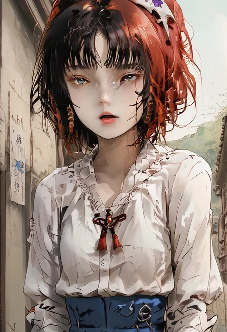 ((score_9), score_8_up, score_7_up), score_6_up, masterpiece, hands, Expressiveh, perfection, detailed, perfect, sexy pose, open mouth, 1girl, tomie kawakami, solo, ( female japanese warrior)), (small arms)), ((barely covered)), (skimpy armour)), trembling, (holding large axe), ((looking around)), (((slim waist))),(fantasy_tavern_background)