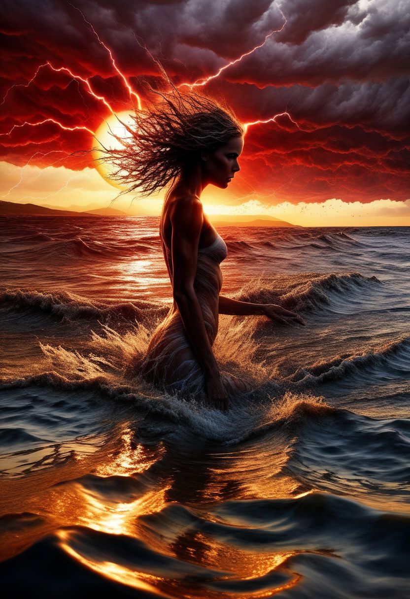 a Tornado,lightning and thunder under water, lightning hitting the water illuminating and backlighting, deep red sun on the horizon , by Minjae Lee, Carne Griffiths, Emily Kell, Steve McCurry, Geoffroy Thoorens, Aaron Horkey, Jordan Grimmer, Greg Rutkowski, amazing depth, double exposure, surreal, intricately detailed, bokeh,  perfect balanced, deep fine borders, artistic photorealism , smooth,  great masterwork by Suiras  <lora:add-detail-xl:2>  <lora:Double_Exposure:0.5>