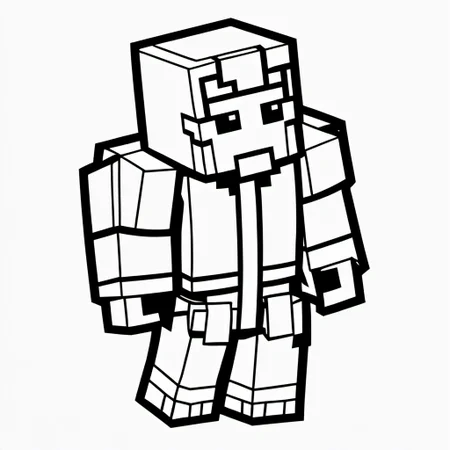black and white, line art, coloring drawing of minecraft<lora:Coloring_book_-_LineArt:0.6>, white background, thick outlines