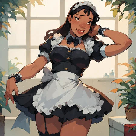 score_9, score_8_up, score_7_up, <lora:n4n1p3l3:1> n4n1p3l3,1girl,nani pelekai,solo,black maid outfit
