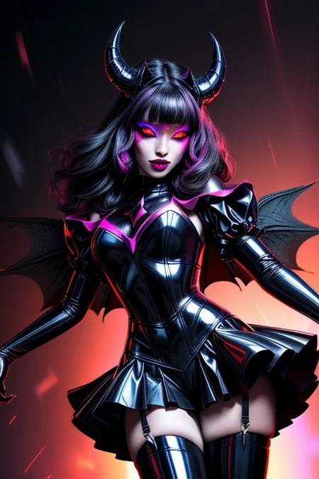 MEvil, DemonicT, EvlSM, Bad_End_Precure, DarkPrecure, adult, evil corrupted princess wearing dark pastel (ruffled:1) (gleaming latex:1) gown with (long latex cape:1) and latex elbow gauntlets, soft lighting, ruffles,
(makeup, lipstick, mascara, eyeshadow),
(blue skin, black sclera, colored sclera, colored skin, yellow eyes, demon wings, demon horns, slit pupils),
(red eyes, colored skin, glowing eyes, evil smile:1),
<lora:more_details:1>,