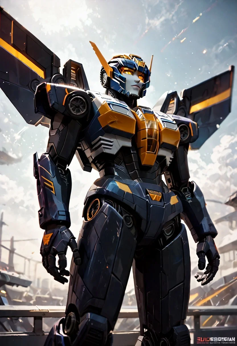 score_9_up, score_8_up, score_7_up,score_6_up, view from below, rating_safe, style_comics, transformers g1, ((decepticon))), transformers, starscream, robot with jet wings, green crystal in middle of chest, fans on sides of chest, vents on sides of head, black and purple, model pose,