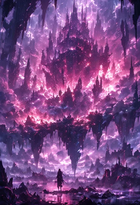 epic landscape city dark apocalyptic fantasy world river
dramatic lighting, fog rain cloud blue purple red decay ruin spaceship