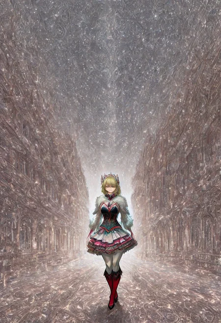 morph-aurora, score_9, score_8_up, score_7_up, score_6_up, score_5_up, score_4_up, rating_safe, c4lyx, highly detailed, complex composition, Gwen Stacy, dynamic lighting, intricate textures, high-contrast lighting, whimsical and modern aesthetic, spider-gwen suit, bokeh, palace, garden, flexible anatomy, head tilt, light smile, 28 years old, red knee boots, 1girl, Older woman, (palace:1.3), (mgrcirinakushu:1.4), kshwtr, blonde hair, low ponytail, blue eyes, hair ornament, fur capelet, bowtie, gradient coat, corset, layered skirt, (Porcelain:1.1), scenery, outdoors.
