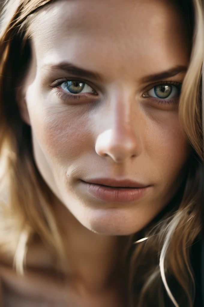 analog style, portrait photo of a beautiful swedish model , who looks at you in a Demandingly way with two beautiful green eyes She is naked and the image was taken in close-up, imperfect face, <lora:faces_v3:0.5>