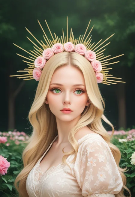 score_9, score_8_up, score_7_up,
masterpiece, best quality, detailed, amazing quality,
detailed background, park, flowers,
detailed eyes, clean eyes,
solo, 1girl, long hair, green eyes, blonde hair,
dynamic pose,
easynegative,
h3l0cr0wn, spiked crown, headwear