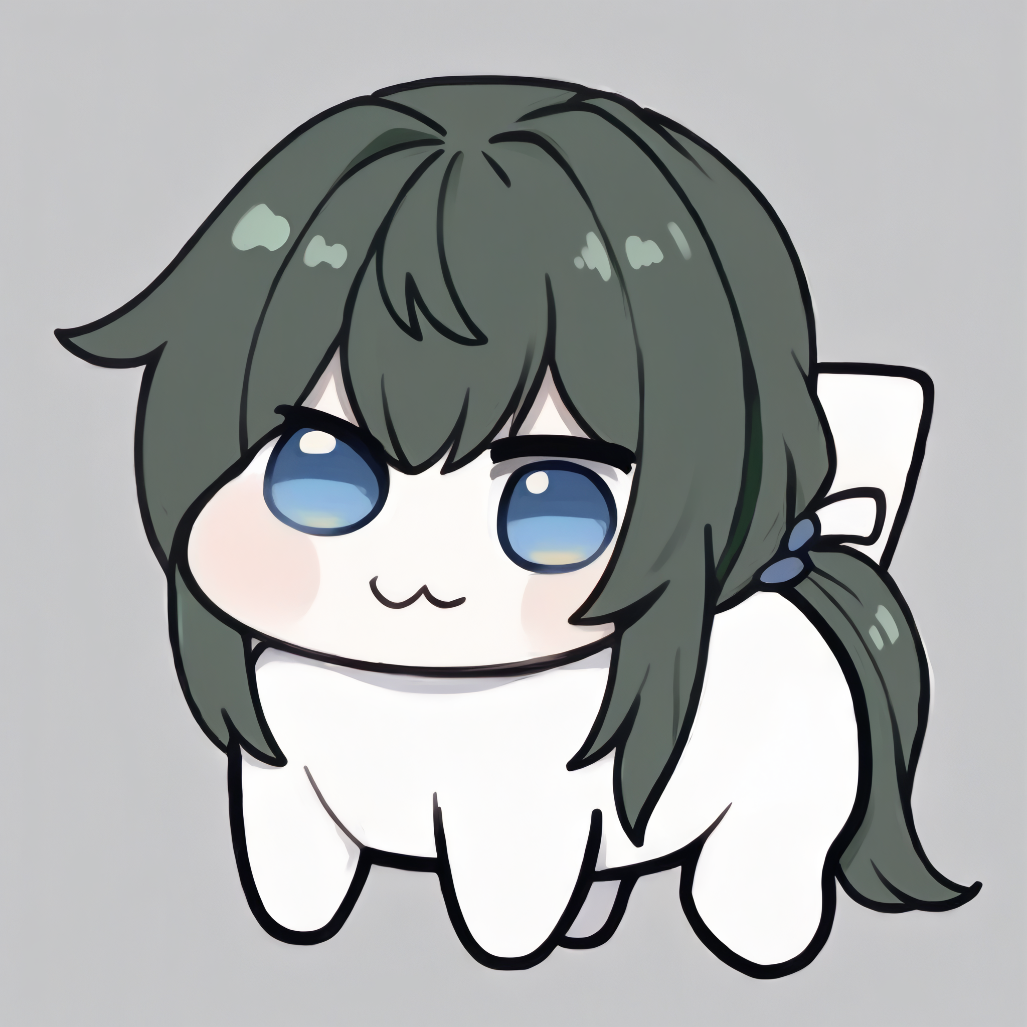 <lora:Doro_X_PDXL_V1:1.0> doro, creature, :3, chibi, no humans, white skin, four legs, solid circle eyes, no pupils, <lora:hildakr-ponyxl-beta1-11:1.0>, HildaKRDef, green hair, low ponytail, gradient eyes, blue eyes, simple background,
