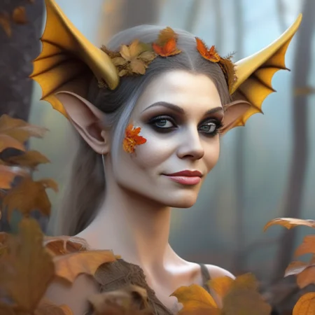photorealistic, concept art, fantasy, crystal elf bats01, face enhanced, in fall Halloween woodland glade with mushrooms, in the style of <lora:bats01-xl:1>
