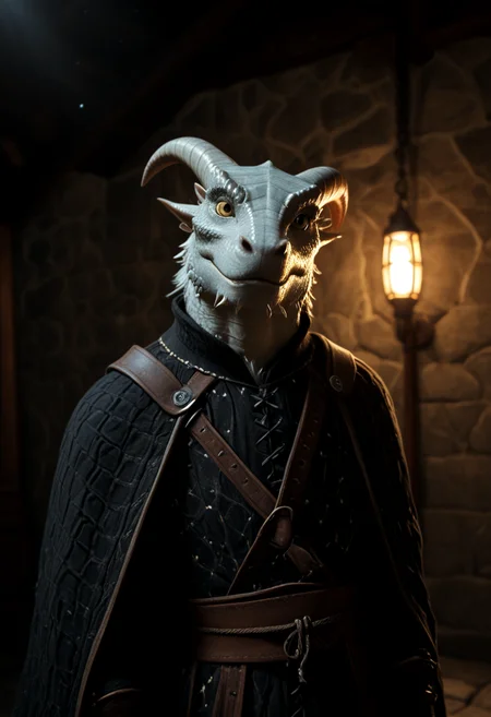 score_9,score_8_up,score_7_up, D&D, fantasy, medieval,
1dragonborn, solo, slender, frail, goat looking, tragic, Dragonborn, furry dragon, bald,
dynamic angle, looking at viewer. backlit, spotlight. night time.