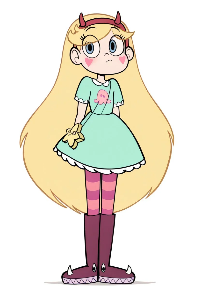 anime coloring,
starbutterfly, 1girl, blonde hair, horned headwear, hairband, long hair, solo, heart, blue eyes, facial mark, very long hair,teal dress,striped pantyhose,boots, blush
Solo, pose, looking at viewer, white background, simple background, masterpiece, best quality, amazing quality, intricate ditails, uncensored , seductive attitude,
Standing