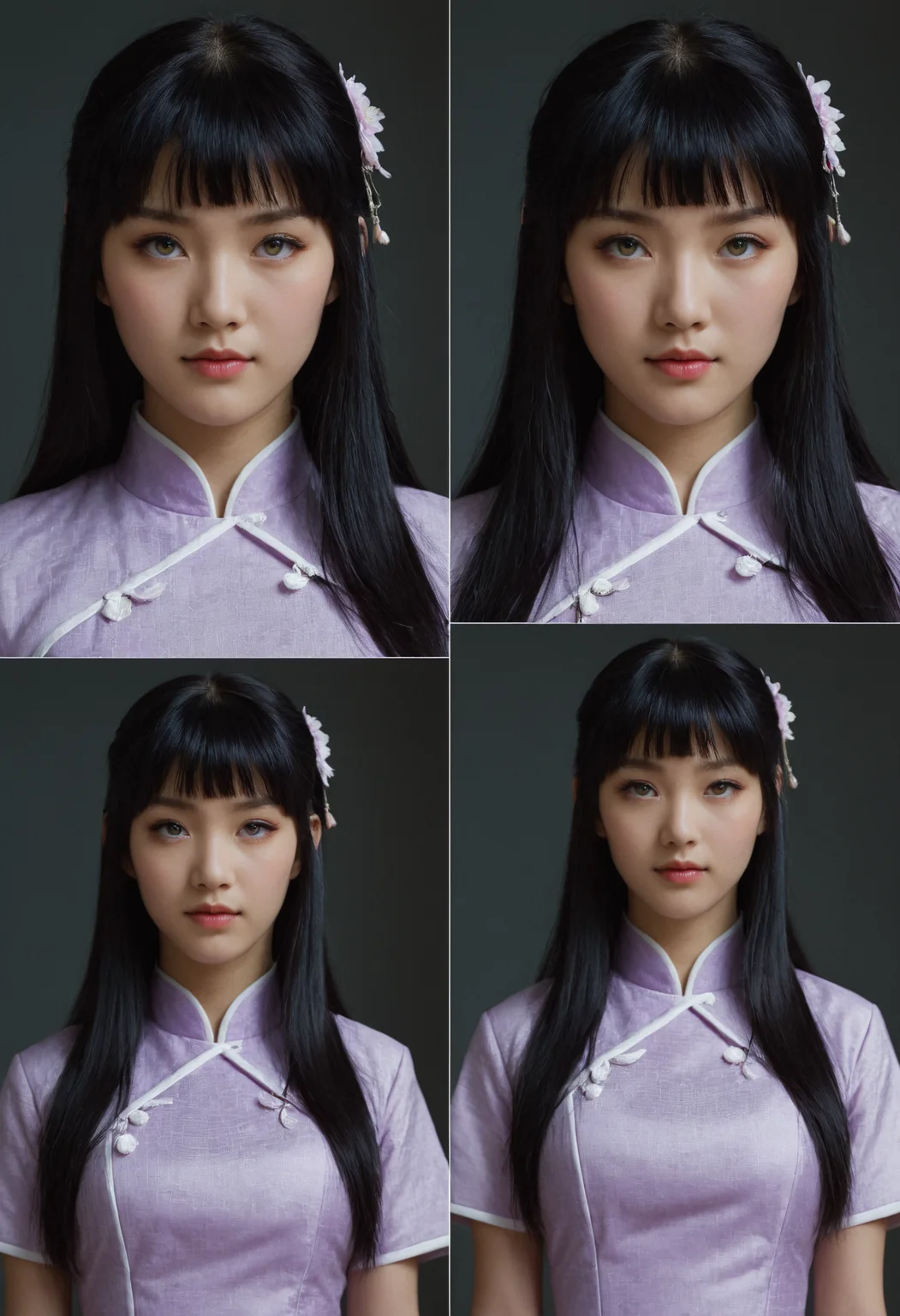 1girl,
Hyperrealistic art, hhwiafu, woman, bangs, photo, cheongsam, realistic, dark theme, low light, Roku WildCards/ePicRealism XL, raven colored hair, straight hair, hime cut, very long hair, Eyes, Pale lavender/white, lacking visible pupils under normal conditions, Skin, Fair complexion, Height, Starts as petite but grows taller, Build, Slender but athletic. . Extremely high-resolution details, photographic, realism pushed to extreme, fine texture, black theme, black eyes, red lips, incredibly lifelike clothes, long hair, solo, black hair, brown background,
A young woman with long dark hair and bangs. she is wearing a traditional chinese dress with intricate patterns and designs on it. the dress is flowing in the wind and has a high neckline and long sleeves. the woman's face is turned to the side, with her eyes closed and her lips slightly parted. she appears to be deep in thought or contemplation. in the background, there are several black birds flying around her, creating a sense of movement and energy. the overall mood of the image is dark and mysterious.
concept art
<lora:Hinata Hyuuga:1> <lora:Concept Art DarkSide Style LoRA_Pony XL v6:1>