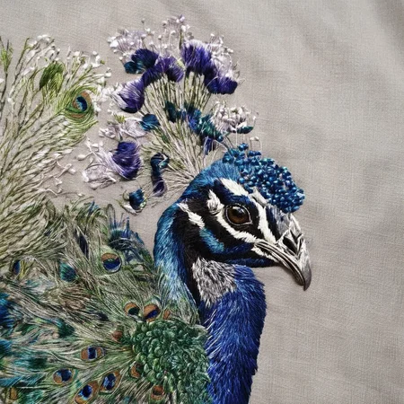 <lora:SDXL_embroidery_Sa_May_V8:1> embroidery, a peacock showing its beautiful feathers