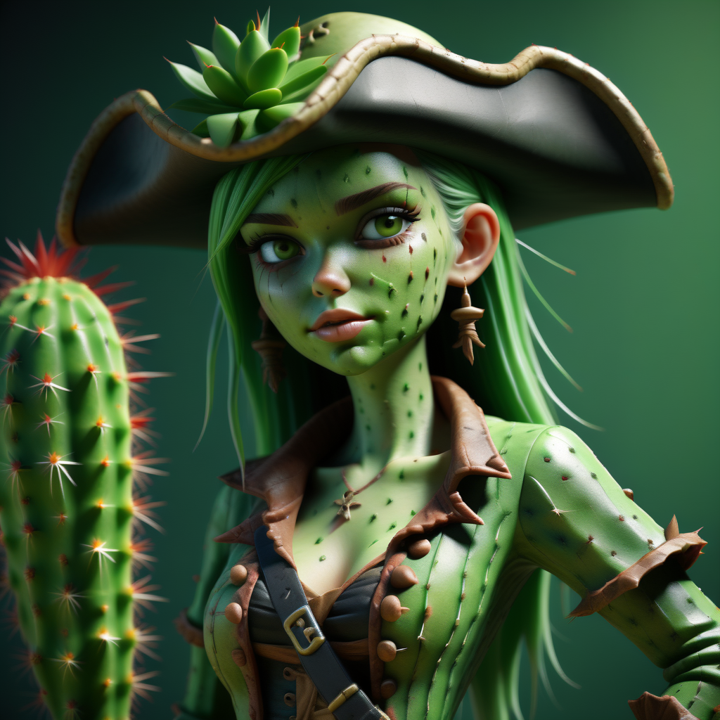 Cactexa pirate girl, gren skin, cinematic <lora:Cactexa:0.9>