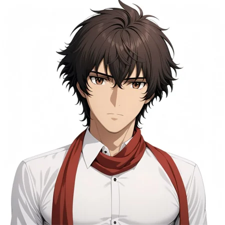 ASCIIsoran_ibrahim, 1man, solo, slim lean body, sweaty, reflective symmetric brown eyes, white collared shirt, tight red scarf,
in front of a (plain white background: 1.2), masterpiece, best quality, ultra high res, intricate detail, soft warm lighting,