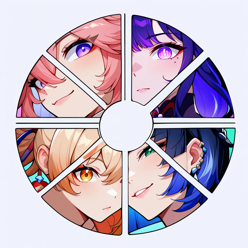 masterpiece, best quality, newest, absurdres, highres, color wheel challenge, multiple girls, yae miko, close-up, 
masterpiece, best quality, newest, absurdres, highres, color wheel challenge, multiple girls, raiden shogun, close-up,
masterpiece, best quality, newest, absurdres, highres, color wheel challenge, multiple girls, yoimiya \(genshin impact\), close-up,
masterpiece, best quality, newest, absurdres, highres, color wheel challenge, multiple girls, yelan \(genshin impact\),  close-up,