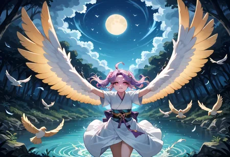 best resolution,score_9,score_8_up,score_7_up,score_6_up,score_8,score_7,score_6,best quality,masterpiece,source_anime,1girl,solo,kawaii,cute,winged_arms,A majestic harpy with dark feathers and glowing red eyes,wearing black japanese kimono,flying soaring through a stormy night sky.moonlight, starlight, firelight,wise,moonlit night sky,wind,cowboy shot,focus on face,dynamic shot, Expressiveh,eyesHD,high gradient eyes,detailed eyes,high definition eyes, <lora:Eyes_High_Definition:0.25> <lora:Expressive_H:0.75> <lora:winged_arm_style:0.85>