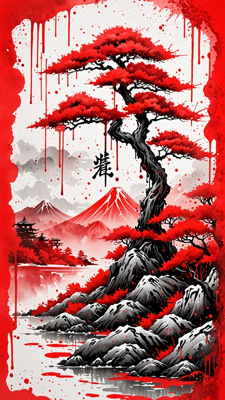 (ULIMATE Spray Painted style), Graffiti landscape, (Japanese Writing in Red), trending on ArtStation , intricate details, masterpiece, best quality, (Use Dream Diffusion Secret Prompt), (Epic), UHD <lora:Paint_Effects_SDXL_-_By_DICE:1> WaterColour Paint Effect, Dripping Paint Effect,