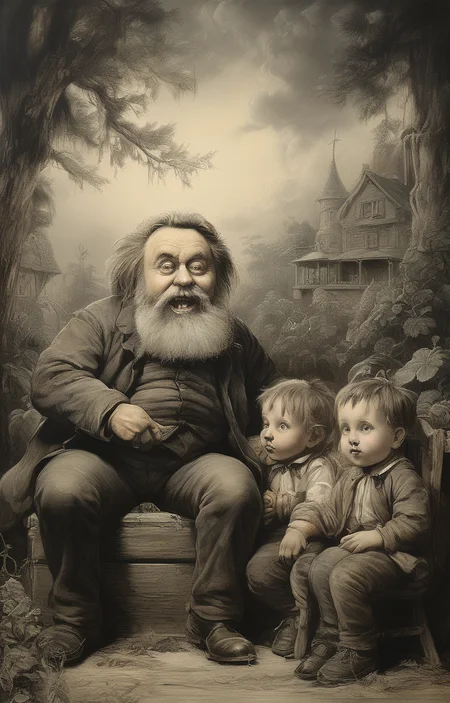 masterpiece,best quality,<lora:tbh274-sdxl:0.9>,illustration,style of Thomas Nast portrait of family