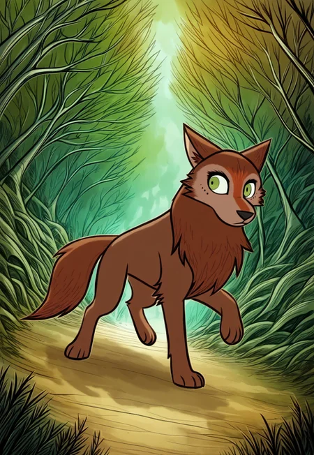 (zPDXL3), full body, solo, furry, best quality, animal focus, solo, mebh_wolf, full body, pokemon (creature), animal, wolf, green eyes, animal focus, dynamic pose, outdoors, forest , dynamic angle