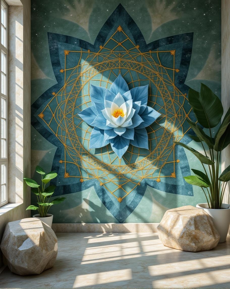 <lora:ck-polygon-gems-0019.safetensors:1> a crafted gemstone model in the style of cklg featuring a
In the heart of a quiet, sunlit room, a large, intricate mandala adorns the wall, its center a radiant blue lotus, a symbol of purity and spiritual awakening. The petals are meticulously hand-painted, each curve and line a testament to the artisan's devotion. The lotus floats within a web of delicate, gold-threaded mandalas, their geometric patterns weaving a tapestry of sacred geometry. The intricate design spans outward, merging into a star-patterned background, each star a point of divine light, guiding the eye through a labyrinth of spiritual symbolism.
Hues of blue, gold, and muted green blend seamlessly, creating a visual harmony that transcends the physical. The blue, a color of peace and tranquility, grounds the viewer, while the gold, a symbol of the divine, radiates warmth and enlightenment. The greens, subtle and serene, evoke the natural world, bridging the gap between earth and sky.
Light filters through the room, casting soft shadows that dance across the mandala, creating a dynamic interplay between light and dark. The shadows accentuate the mandala's depth, making it seem as though it is a portal to another realm, a gateway to the mystical. The artwork, a blend of nature's beauty and ancient wisdom, transforms the space into a sanctuary of serenity, perfect for meditation or simply as a focal point for reflection.
This masterpiece, available in various sizes and formats—print on canvas, framed art, or wallpaper—brings a touch of sacred elegance to any room, inviting the viewer to delve deeper into the mysteries of the universe and the divine within.