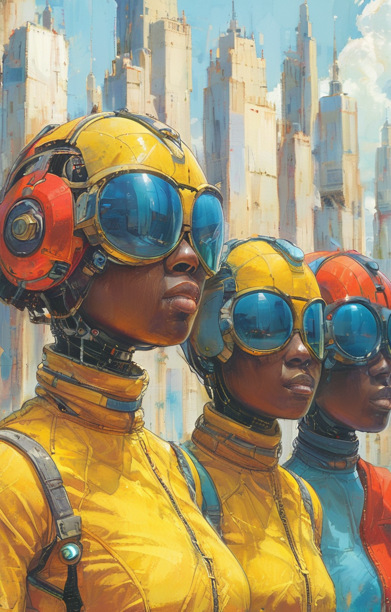 masterpiece,best quality,<lora:tbh324-sdxl:0.9>,illustration,style of Afrofuturism, portrait of Housework robots