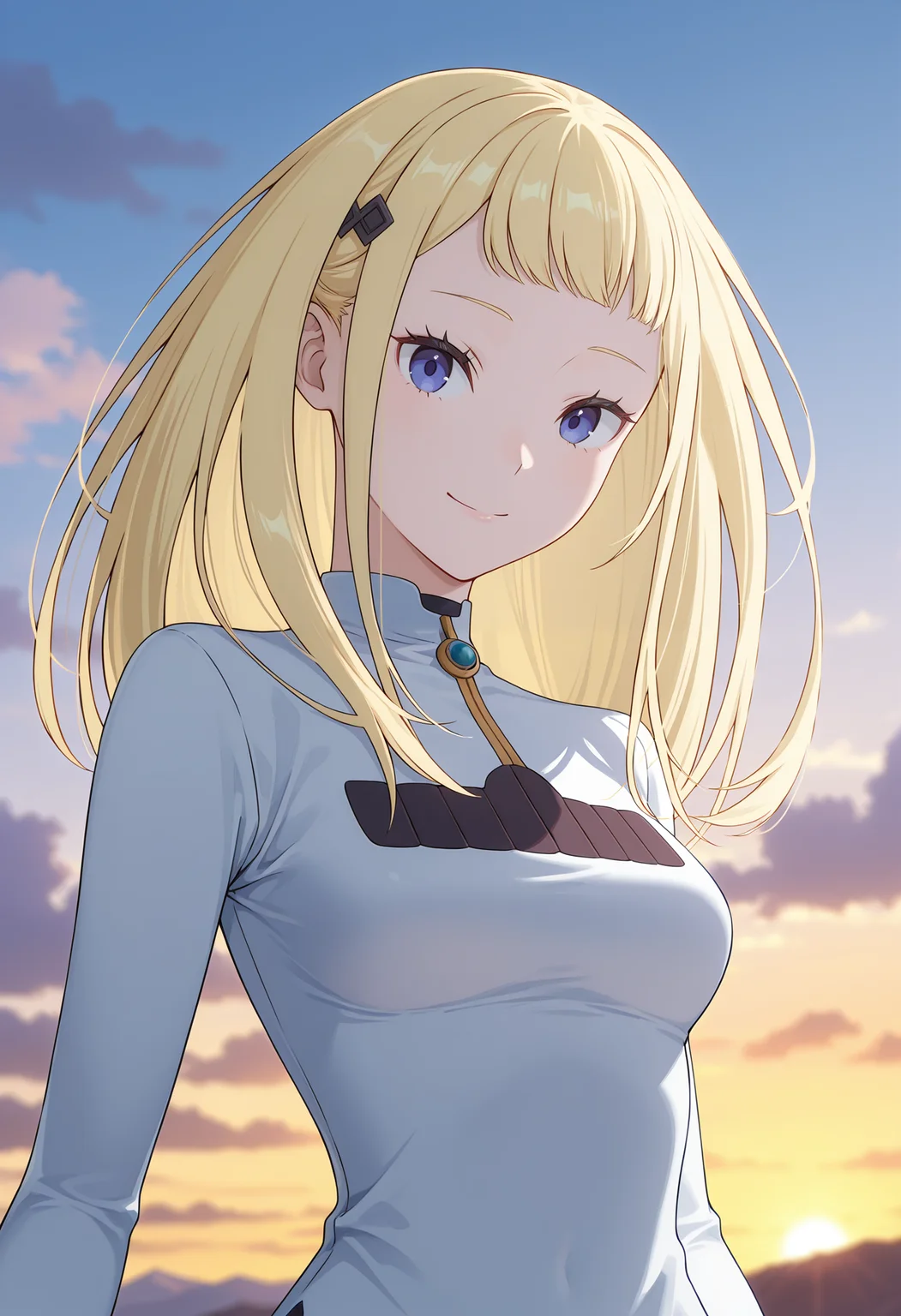 <lora:Sylphy_illustrious-000046:1>,
Sylphy,solo,dress,looking at viewer,breasts,closed mouth,blurry,hair blown by the wind,sky,clouds,upper_body,smile,parted_lips,Slightly_open_mouth