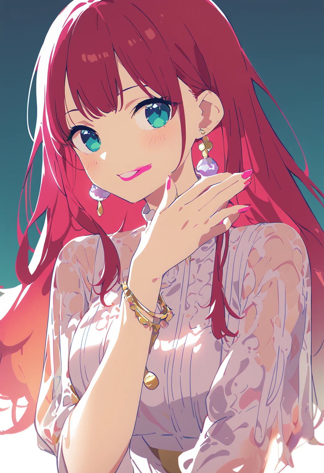 1girl,[mamyouda, sy4, ogipote | mamyouda, aiko \(kanl\), torino aqua  | maccha \(mochancc\), torino aqua, ask \(askzy\)],
solo,happy,earrings,pink lipstick,expressive hair,upper body,see-through_sleeves,dynamic_angle,<lora:smeared lipstick_XL_bx-v1.02:1>,smeared lipstick,
masterpiece,great quality,best quality,newest,recent,absurdres,