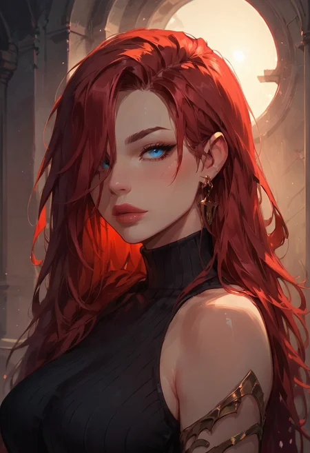 score_9, score_8_up, score_7_up, 1girl, monster girl, scifi theme, Starcraft, ghost huge breasts, loving expression, face focus, red hair, Sarah Kerrigan,, (big blue eyes:1.69), beautiful, god rays, golden lighting,, focus from the side, very pale skin, hair covering one eye