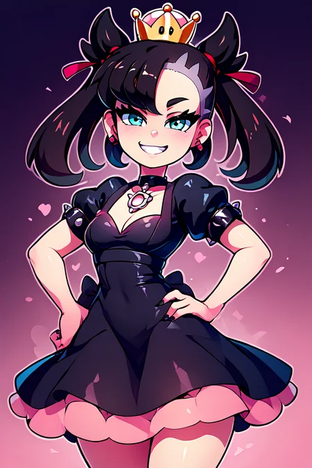 score_9, score_8_up, score_8, medium breasts, (curvy), cute, eyelashes, BREAK, , zzShadowHimeMarnieCitron, super crown, black hair, twintails, asymmetric bangs, crown, black dress, pink gemstone, pink waist bow, bangs, dress, jewelry, short sleeves, earrings, choker, black dress, black choker, wide hips, hand on hip, smile, smug, <lora:ShadowHimeMarnie_CitronOC_PDXL_v2:0.8>, BREAK, smile, looking at viewer, ,,, abstract background, white outline, cowboy shot, ,,, embedding:zPDXL, Expressiveh, ,,, <lora:theOtherHalfPDXL:0.8>, <lora:CatalystStylePDXL:0.6>, <lora:SDXLFaeTastic2400:0.5>, <lora:Expressive_H-000001:0.4>,