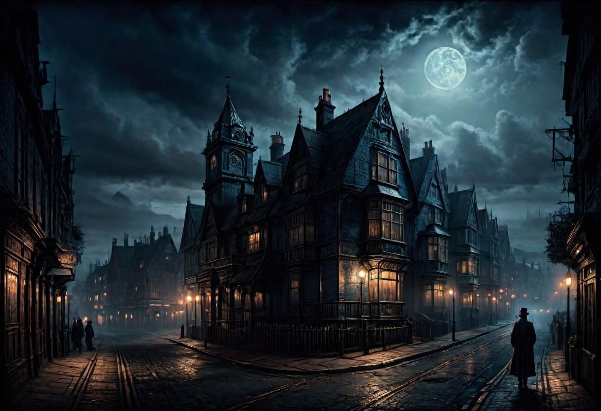 a landscape of a UK town, coast city,,
dark ambient, horror vibe, blueish fog, victorian epoch, 
Lovecraft theme,  
masterpiece, highly detailed,
EdobHorrorLandscape,
OverallDetail,