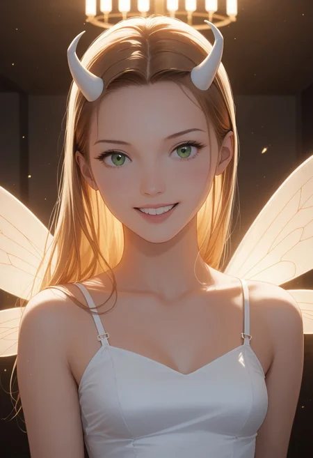 happy. ((rim lighting)), masterpiece, score_9, score_8_up, score_7_up, EasyNegative_v2, (best quality:1.1), ultra-detailed, high resolution, medow realistic features, well lit, super detailed skin, small bone horns, nsfw, Highly Visible, 8k, sharp focus, beautiful girl, 18 years old, kawaii, concentrated, slightly mischievous, Magical shimer dust, hands emiting light, cowboy shot, white tube dress, neckline, standing in a shimer of green flashing lights, lots of fireflies