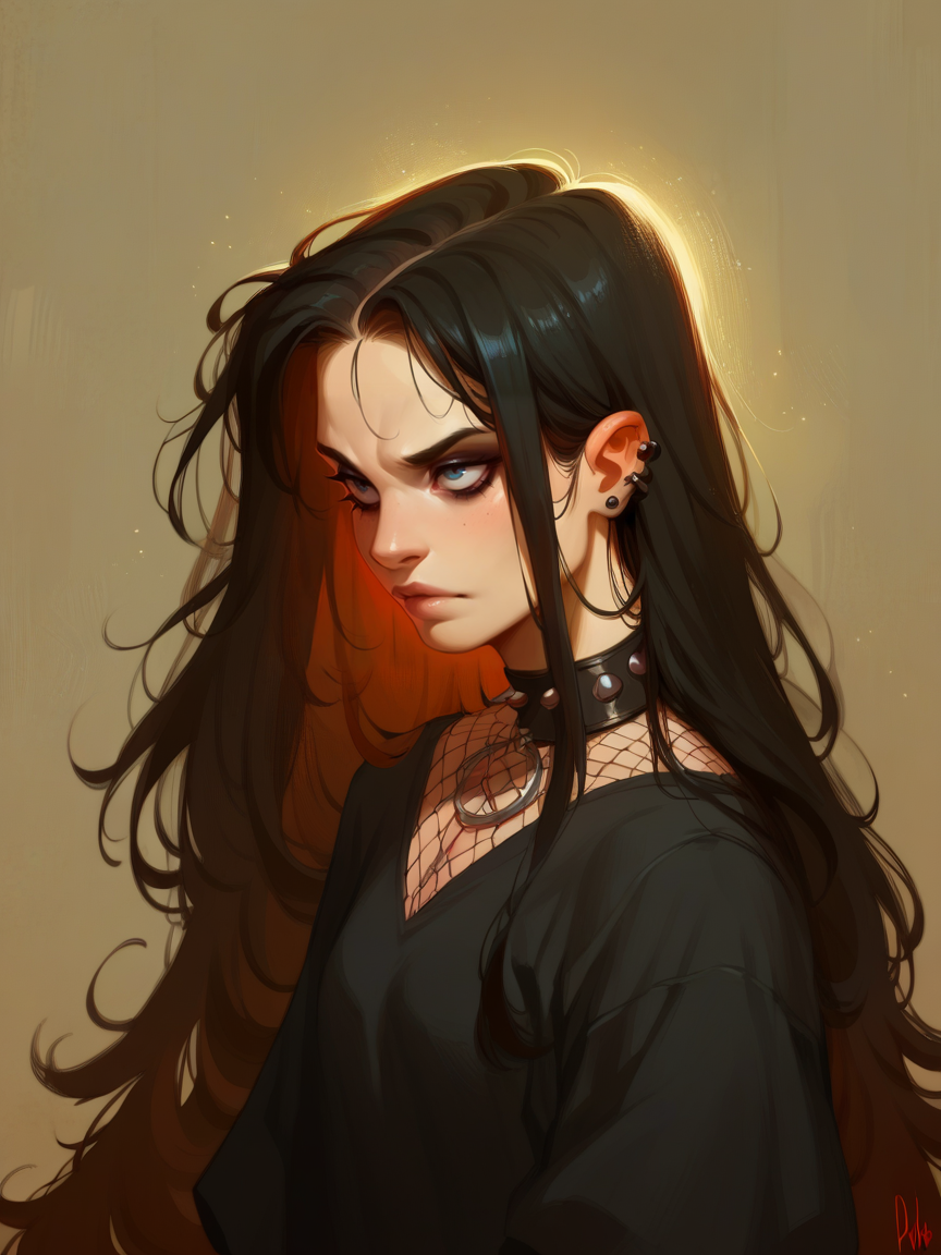 score_9, score_8_up, score_7_up, score_6_up, score_5_up,  <lora:kurtzXLP:1> kurtz, 1girl, long hair, goth