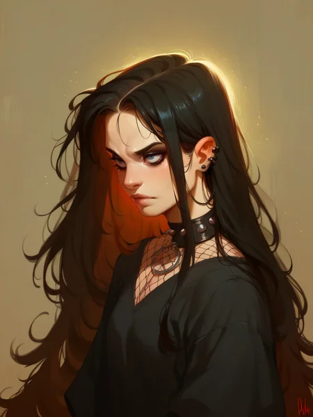 score_9, score_8_up, score_7_up, score_6_up, score_5_up,  <lora:kurtzXLP:1> kurtz, 1girl, long hair, goth