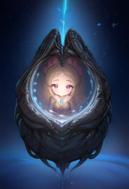 extremely cute xenomorph in space, disney princess, caric art, caricature, beautiful, adorable, 8k, hd, detailed, intricate details