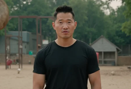 (((The man whose face is htkangface is standing alone))), (((solo))), east Asian face, daddy, natural face expression, Photorealistic, realistic, masterpiece, intricate details, detailed background, depth of field, photo of a handsome, dynamic pose, natural face expression, high detail, high quality, Movie Still, Film Still, Cinematic, Cinematic Shot, Cinematic Lighting, ring, (((pectoral))), (((virility))), 4k, highly detailed . 35mm photograph, film, masterpiece, 4k,professional, 4k, highly detailed, ((big remarkable nipples)), (((covered nipples))), ((huge nipples)),(((sweaty))), (((in playground))), (((wearing black tshirt and pants))), sweaty, Showing off muscle, close up portrait, ((The man looks horney. He is panting))