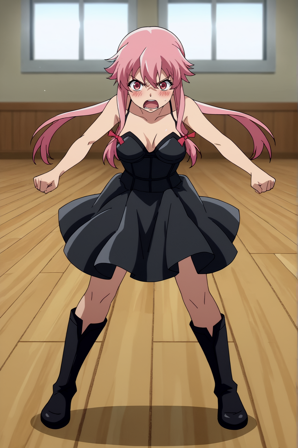score_9, score_8_up, score_7_up,anime_source, source_anime, best background, detailed background, anime screencap,  Gasai Yuno, Sexy Dress, indoors, blush, dynamic angle, dynamic pose, full body, fighting, tsundere, summon magic, <lora:JN_Gasai_Yuno:0.8>