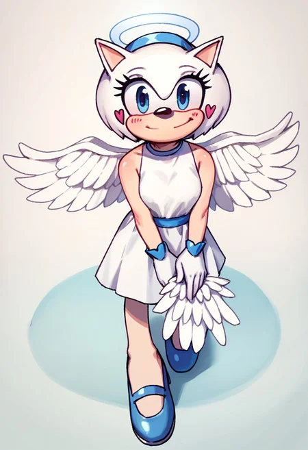 score_9, score_8_up, score_7_up BREAK Angelchu, 1girl, angel hedgehog, light blue eyes, white body, pink heart blush, angel wings, gold angel halo, light blue mary jane shoes, smiling at viewer, heaven background, heaven, full body,