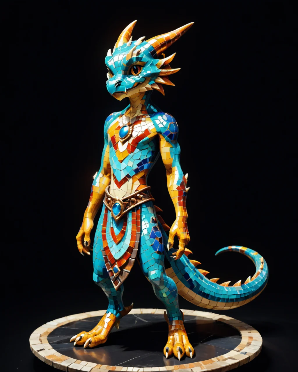 score_9, score_8_up, score_7_up, intricate details, rating_safe,
<lora:MosaicStyle:1>,
1boy(Mosaic, made from colored stone pieces,
anthro furry, kobold,
full body, looking at the viewer, solo, smiling), black background,
<lora:ral-chrosc-clr:0.3>, ral-chrosc-clr,
<lora:xl_more_art-full_v1:0.3>,
<lora:add-detail-xl:0.3>