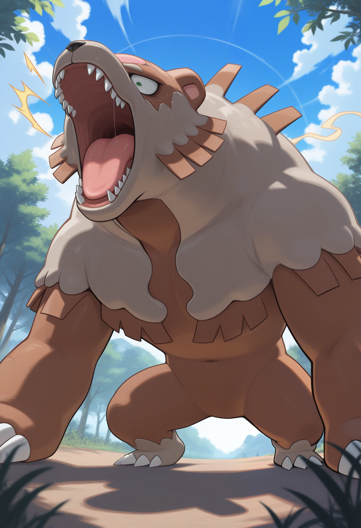 masterpiece,best quality,amazing quality, 1boy, solo, lunablood, pokemon (creature), roaring,