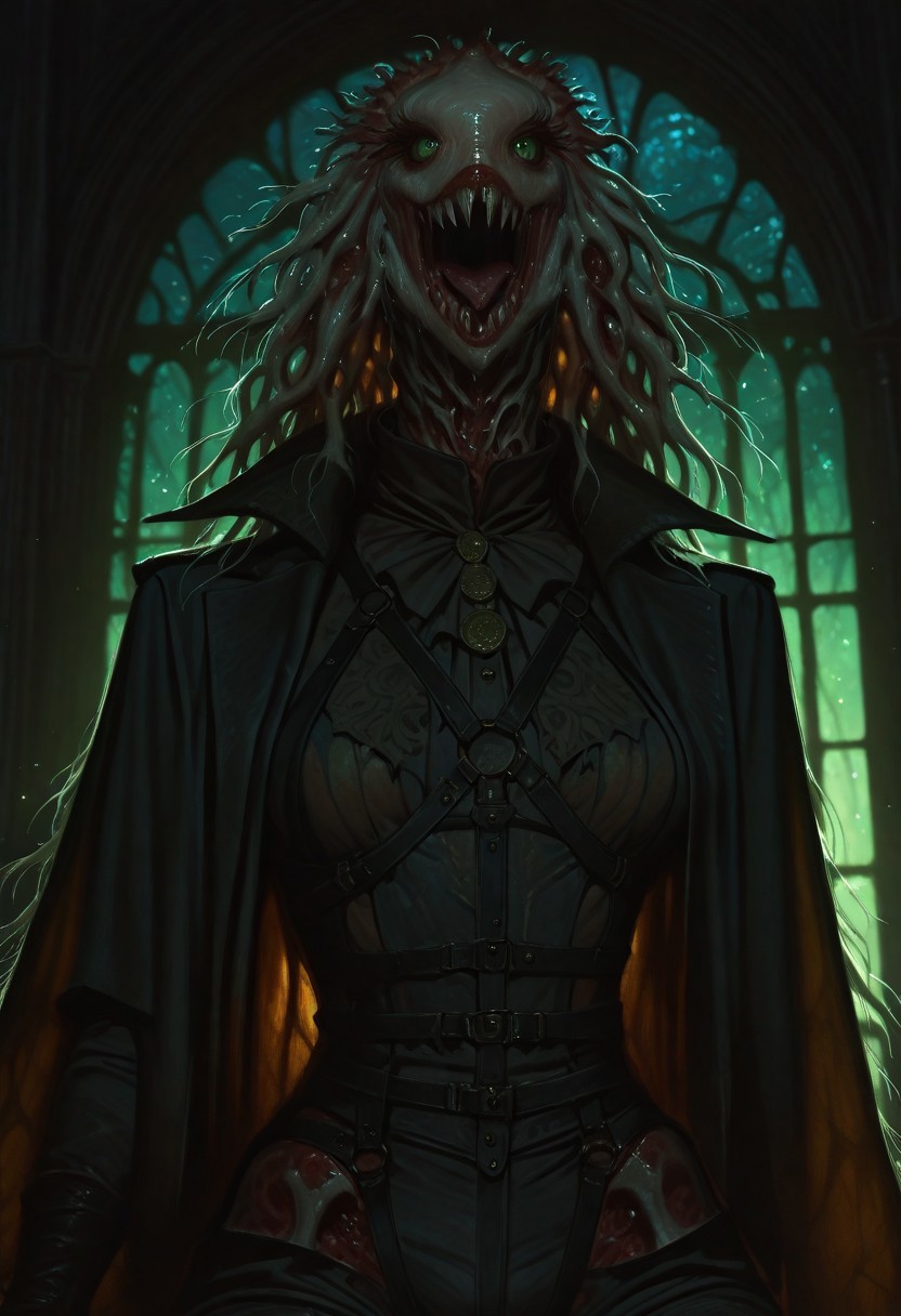 realistic,
ebrietas of the cosmos, bloodborne, no humans, monster, green eyes, wings, skeletal wings, wings, tentacles, eldritch abomination, alien, slug, pant suit, harness ,(((^_^))) ,lighthouse ,high up
,A professional, high-quality, hyper-realistic portrait. The image features ultra-detailed eyes, realistic skin texture, intricate facial features, and cinematic lighting. Shot in low light with a Nikon Z7 II and a NIKKOR Z 50mm f/1.8 lens, showcasing shallow depth of field (bokeh) and RAW photography quality. Masterpiece-level, sharp and photorealistic, fine art photography style.
artist: incase,artist:moriimee,
,masterpiece, best quality, very awa, newest,yameroyandere,Dark Fantasy page