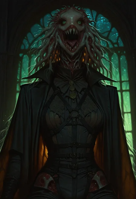 realistic,
ebrietas of the cosmos, bloodborne, no humans, monster, green eyes, wings, skeletal wings, wings, tentacles, eldritch abomination, alien, slug, pant suit, harness ,(((^_^))) ,lighthouse ,high up
,A professional, high-quality, hyper-realistic portrait. The image features ultra-detailed eyes, realistic skin texture, intricate facial features, and cinematic lighting. Shot in low light with a Nikon Z7 II and a NIKKOR Z 50mm f/1.8 lens, showcasing shallow depth of field (bokeh) and RAW photography quality. Masterpiece-level, sharp and photorealistic, fine art photography style.
artist: incase,artist:moriimee,
,masterpiece, best quality, very awa, newest,yameroyandere,Dark Fantasy page