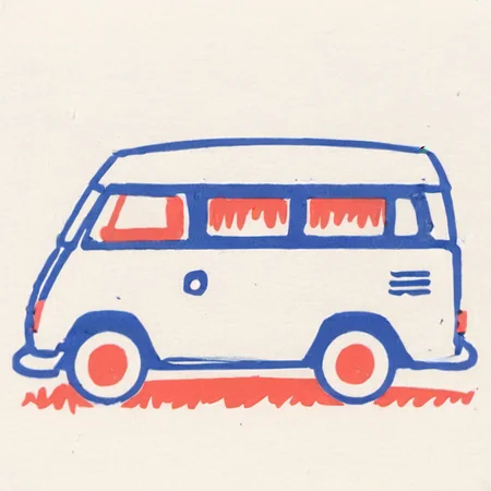 illustration, camper volkswagen van, on a white background <lora:Bichro-XL:1>
