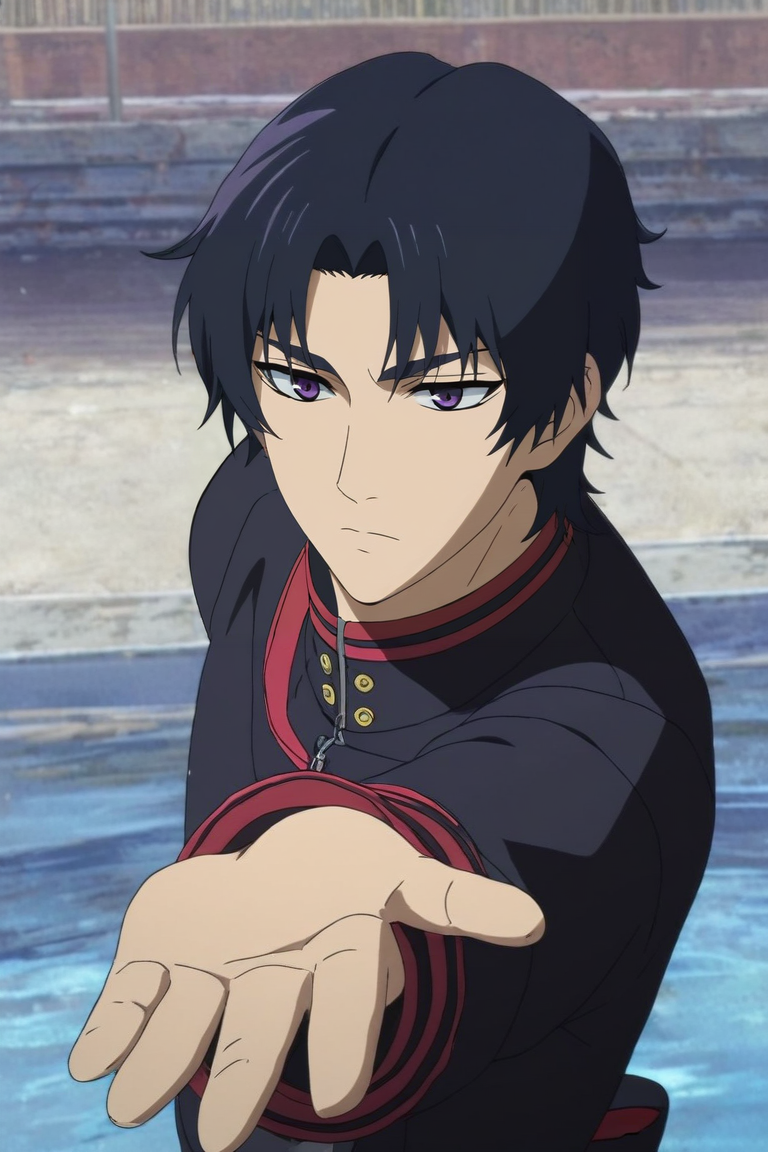 score_9, score_8_up, score_7_up, source_anime, rating_safe, intricate details, (3d:0.4), , , 1boy, solo, male focus, <lora:guren_ichinose_pony:0.88>, guren_ichinose, black hair, purple eyes, short hair, parted bangs, focused, venice, gondola ride, day, outstretched arms, sad, ninja costume, <lora:sdxl_lightning_8step_lora:1>