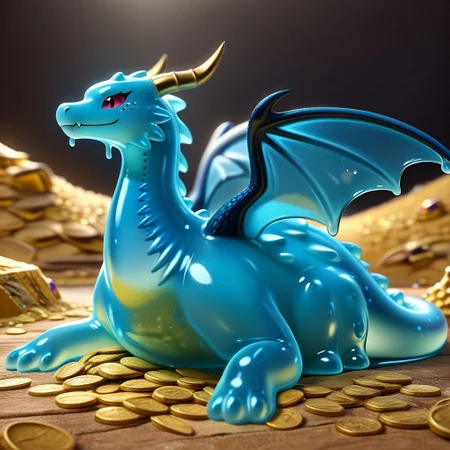 1dragon, highly detailed black dragon, black dragon made out of slime, scaly black slime dragon, slime dragon with red eyes, black slime dragon laying in its hoard, black slime dragon with wings, dragon wings, detailed claws, detailed feet, detailed tail,
multi-colored gems made out of slime, in a room of treasure made out of slime, tiny gold coins and bars made out of slime, piles of tiny coins, piles of tiny gold slime coins, piles of gold slime, tiny gold slime coins, only tiny coins, translucent slime coins,
treasure-room, treasure, gemstone, coins, gold bars, gold pile,
everything made of slime, No simple background,
((translucent slime)), ((transparent slime)), (bioluminescent slime), sl1m3d, slime, slime-morph, saturated colors,