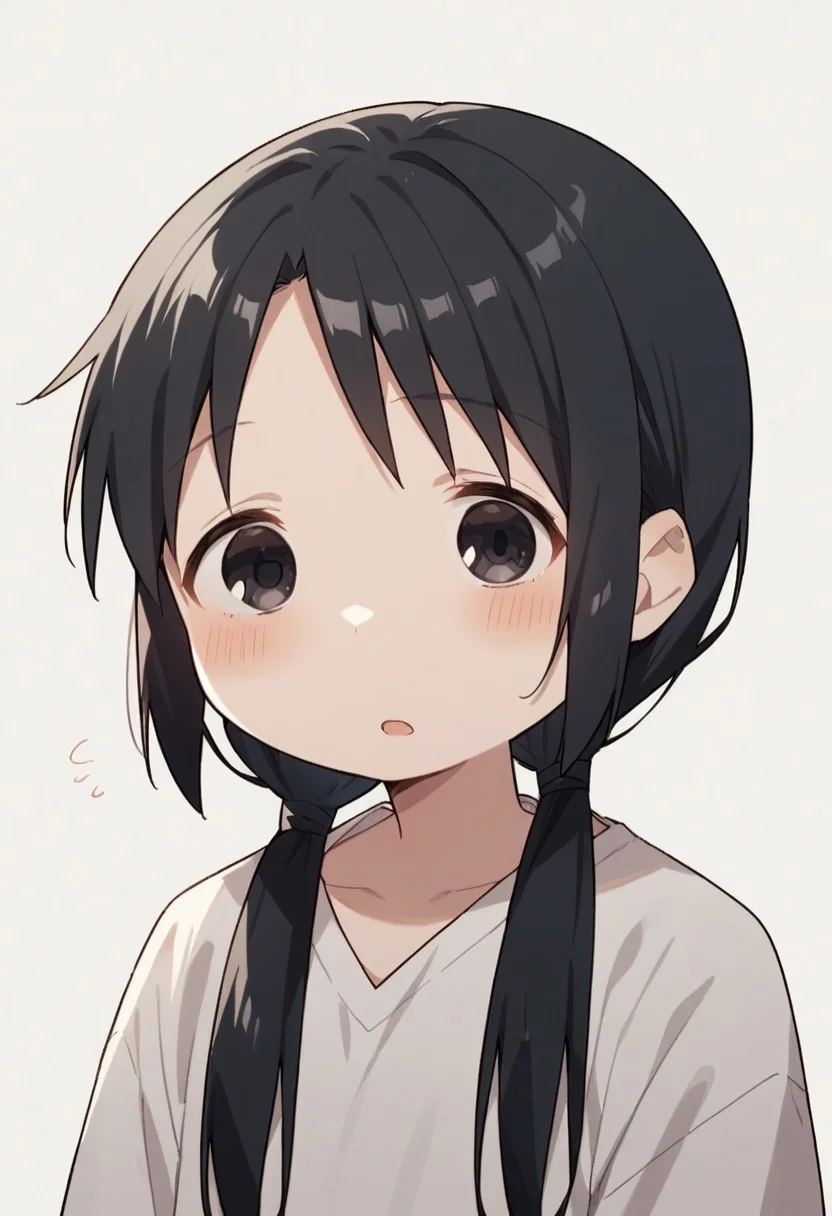 score_9, score_8_up, score_7_up, source_anime,chito, black hair, black eyes, long hair, low twintails, 1girl, solo, twintails, upper body, blush, open mouth