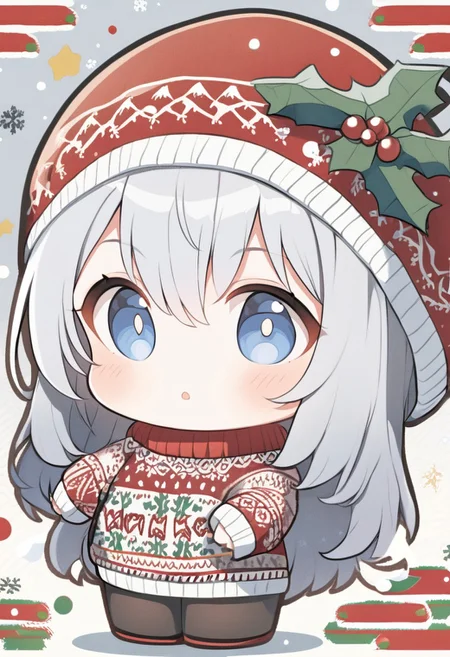 <lora:SDXLChristmasSweater:0.9>christmassweater, chibi girl wearing a christmas sweater