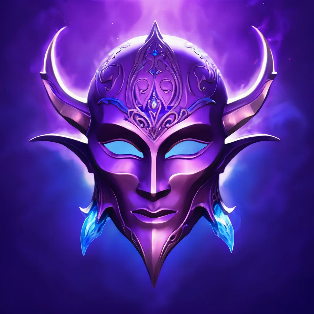 (((masterpiece))),(((best quality))),((ultra-detailed))ï¼SkillIcon,A metal mask with intricate elven carvings, the purple magic fireball fell from above, with a blue background <lora:SkillIcondreamshapelocon-000044:0.6>