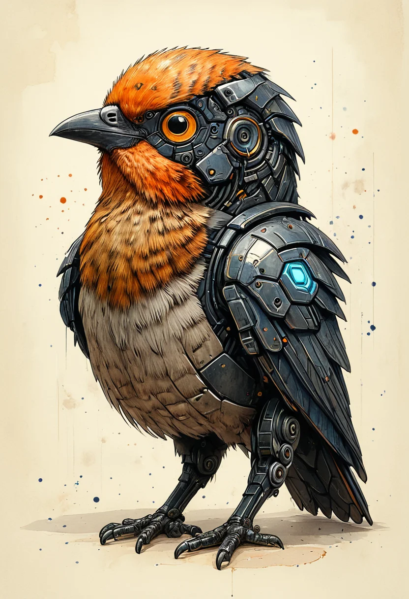 A digital watercolor painting illustration of a bird, simple background, lines and squares background, masterpiece, absurdres, vibrant, terrifying simple lines setting, dynamic angle, dynamic pose, dramatic light, highly detailed, high resolution textures, ultra high resolution, futuristic, cyberpunk vibes, mobe-cybideen, <lora:CyberBioDetailEnhancerV1:1.1>,