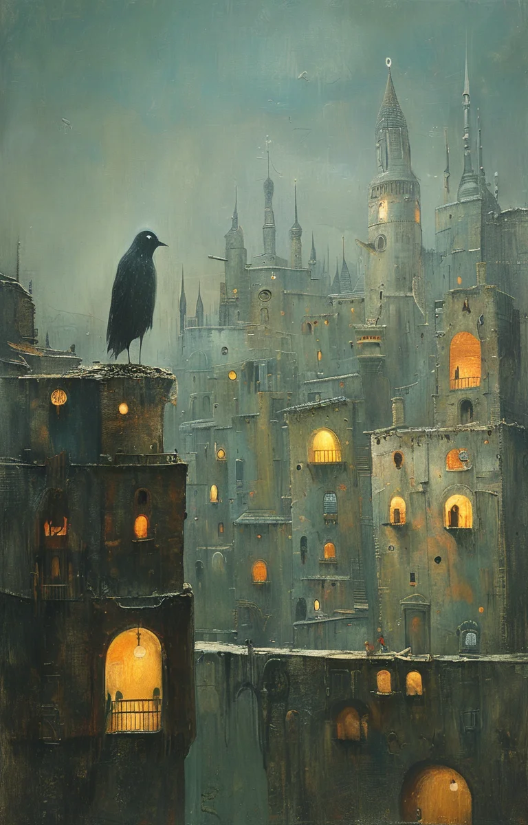 masterpiece,best quality,<lora:tbh161-sdxl:0.9>,illustration,style of Shaun Tan, cyberpunk city